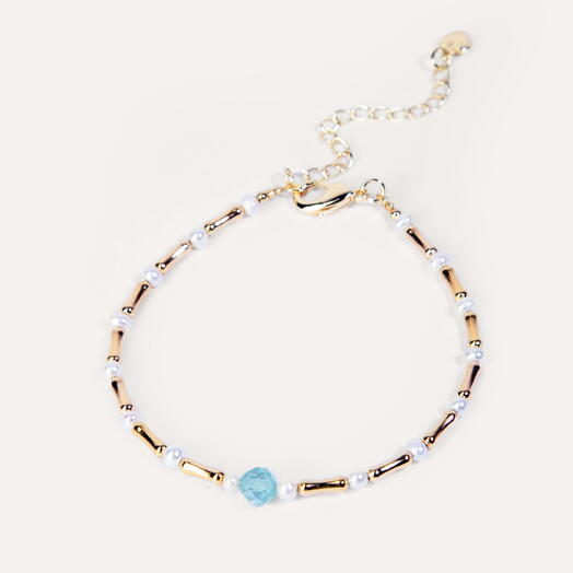 Браслет Клематис Белый жемчуг культивированный и Топаз 14K 17 см (BRA1105)