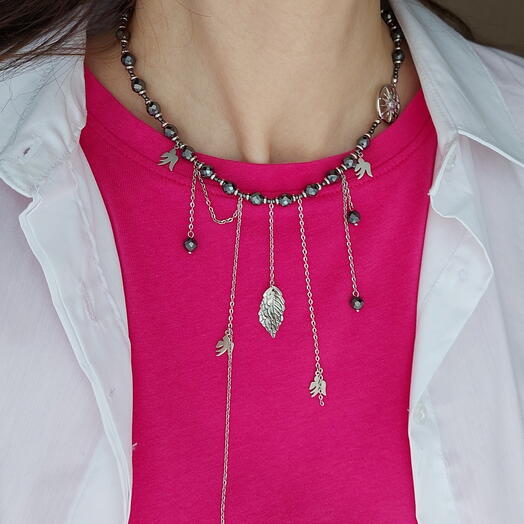 Чокер из натуральных камней"Ласточки".Украшение на шею, ожерелье, колье, подарок девушке, жене, подруге, сестре