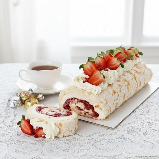 Меренговый рулет с клубникой