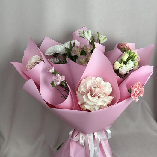 Дофаминовый букет🥰 роза, альстромерия, диантус, хризантема, эустома