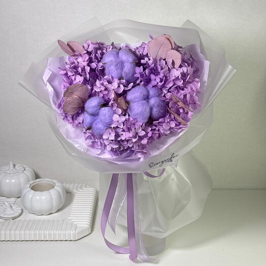 Гортензия букет/ Хлопок натуральный/ Эвкалипт💜 Букет из стабилизированных цветов/ Авторский букет🔥🔥🔥