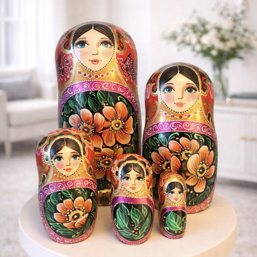 Авторская матрёшка с поталью «Сказочные узоры», 5-местная, 19 см