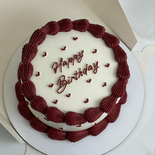 Бенто торт Happy birthday бордовые рюши
