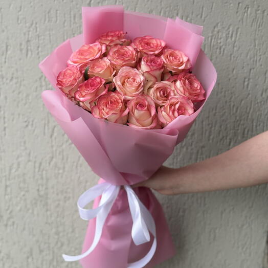 Розовые розы 15 шт