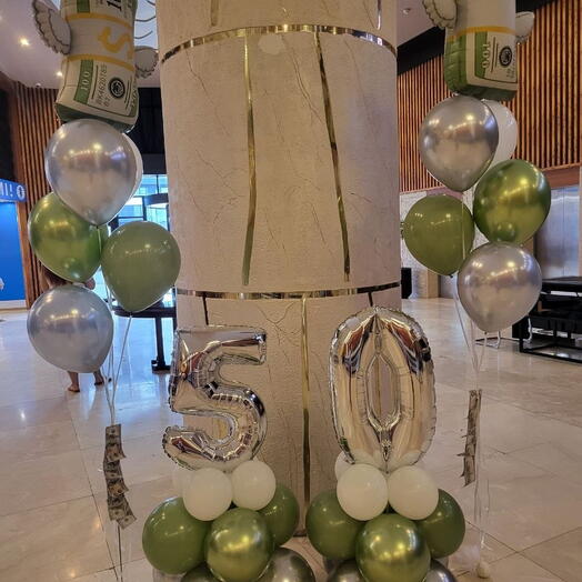 Flying Dollar Bill   Number 50 Foil Balloon