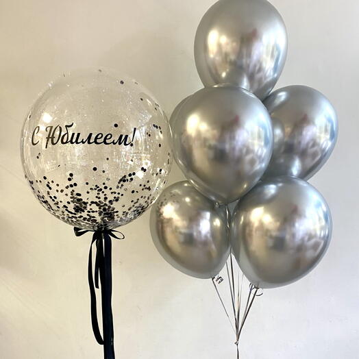 Воздушные шары набор Баблс с надписью и связка из 7 хром