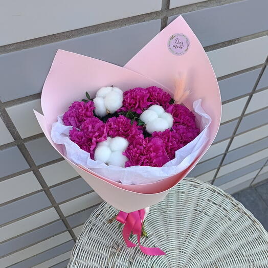 Кокетка 😉Букет из стойких диантусов и хлопка 🌸Дианиусы