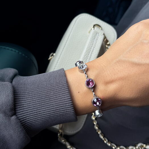 Браслет на руку в розовых оттенках с кристаллами Swarovski
