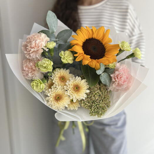 Букет с подсолнухом на 1 сентября🌻💛