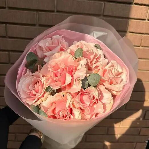 Французские пион розы 💕 7 шт с эвкалиптом