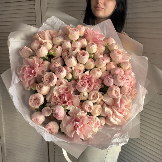Самый красивый премиум букет с пионовидными и ажурными розами 💞