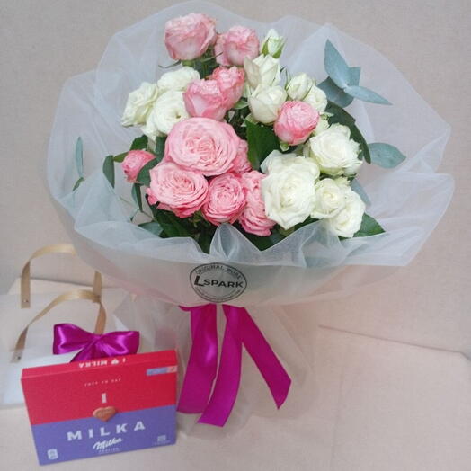 6 spray roses + Milka chocolate