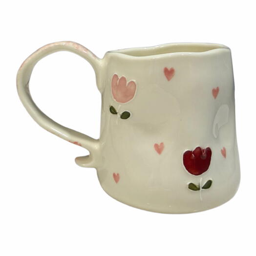 Подарок кружка дизайнерская с тюльпанами 10см. Present designed cup with tulips 10cm