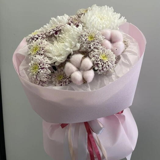 🎀Букет с хризантемой и хлопком🎀