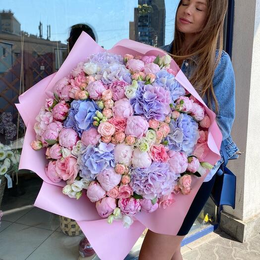 Bouquet of peonies hydrangeas peony-shaped roses
