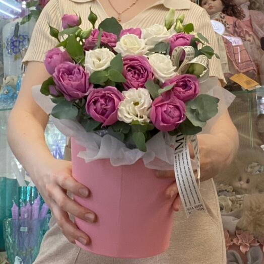 Rosa Misty bubbles con Lisianthus y eucalipto