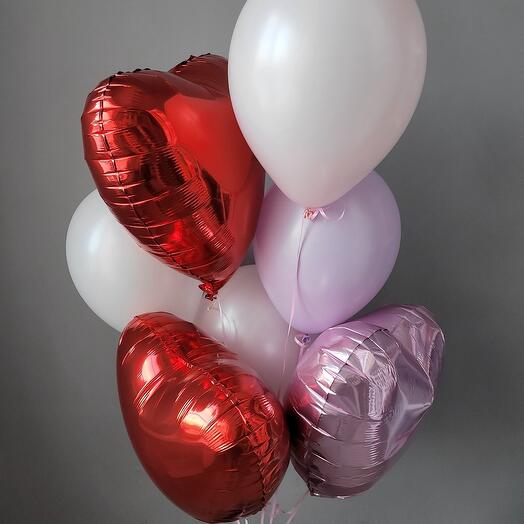 Set of 7 balloons with hearts