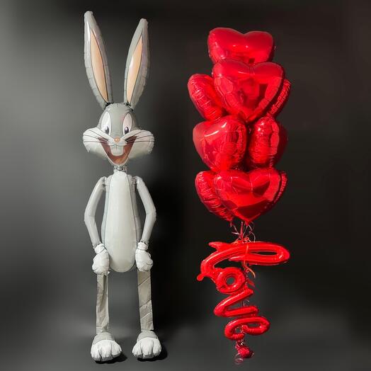 Balloons red hearts and bunny Bugs Bunny