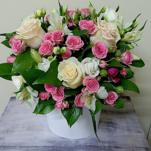 Composition with bushes of roses