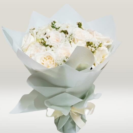 11 White Peony Type Rose Bouquet