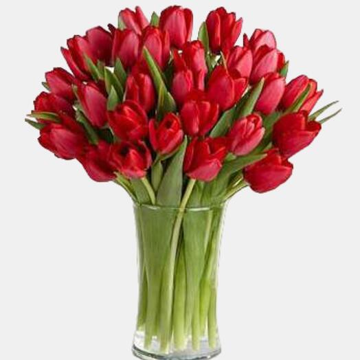 40 Red Tulips Vase