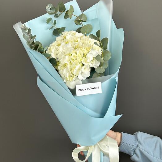 White hydrangea and eucalyptus