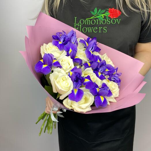 Bouquet of white roses and irises