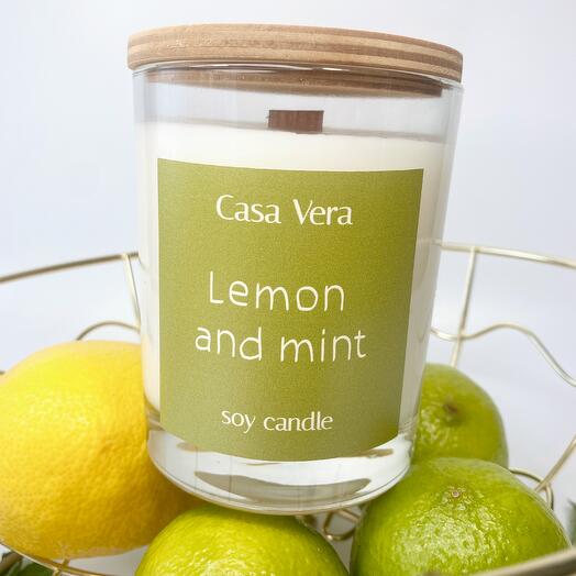 Ароматическая свеча "Лимон и мята" (Lemon and mint) в подарочной упаковке // Подарок маме, подруге, другу, учителю