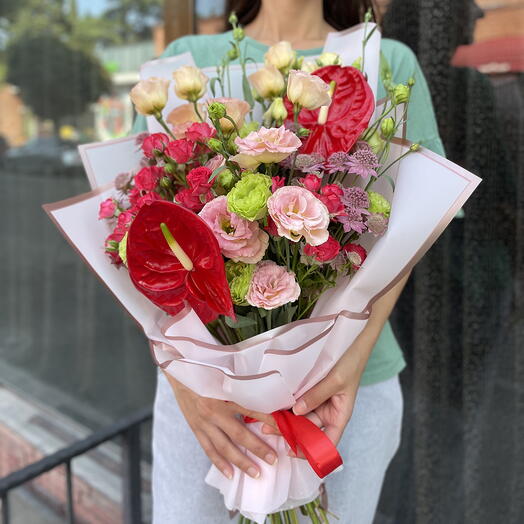 Bouquet with red anthuriums