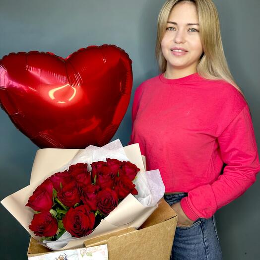 Conjunto combinado 5A: RAMO de 15 ROSAS + 1 BOLA