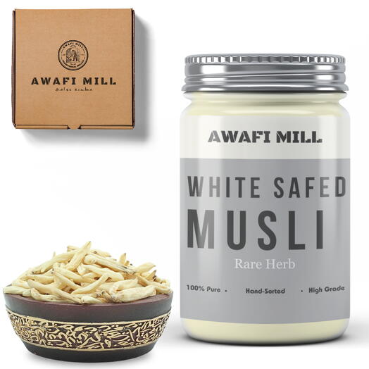 AWAFI MILL Safed Musli Raw White | Indian Spider plant - Bottle of 100 Gram