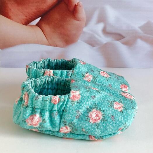 Пинетки малышу двусторонние 11см бирюза ручная работа