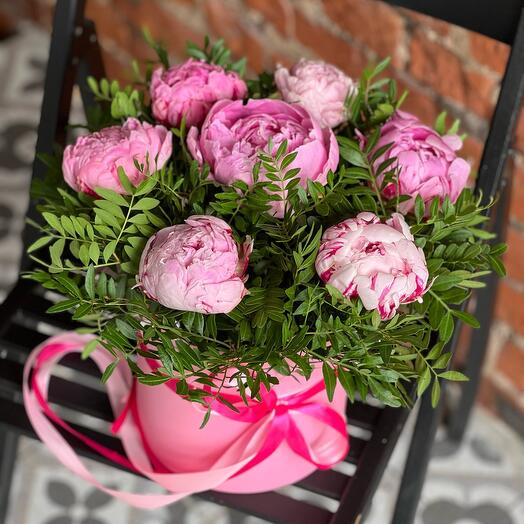 Peonies in a hatbox