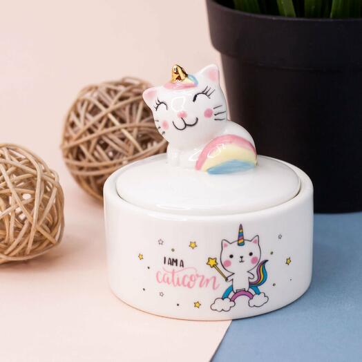 Керамическая шкатулка для украшений I Am Caticorn