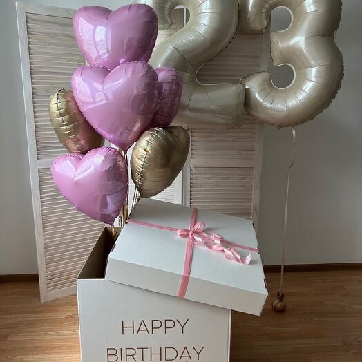 Коробка сюрприз с шарами «Happy Birthday