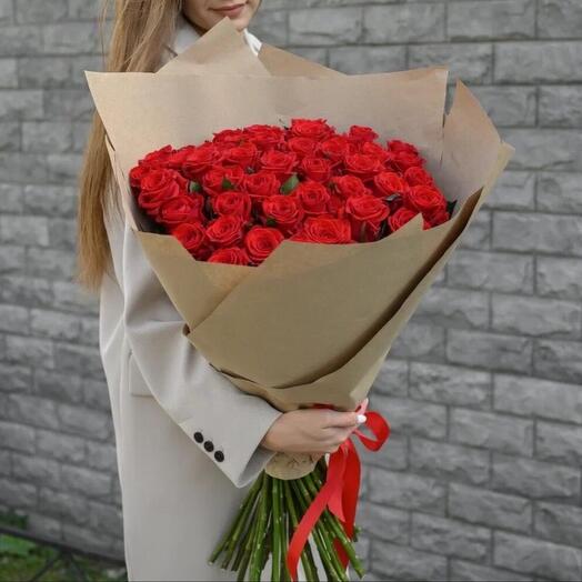 51 Красная Роза 70см в крафте