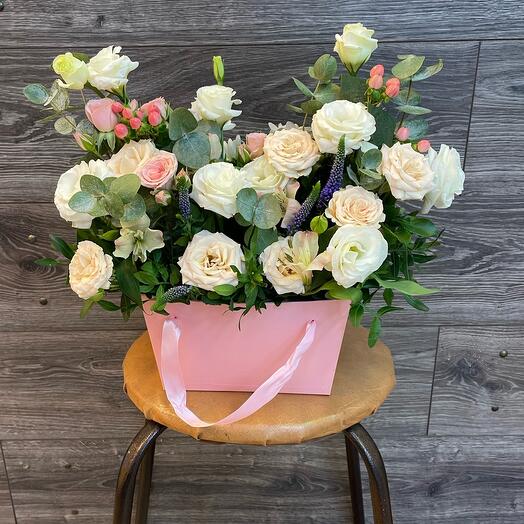 Flowers in a pink box
