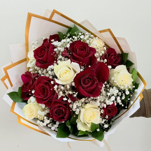 Mid Size Red and White rose bouquet