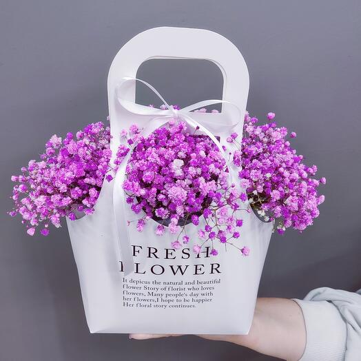 Цветы в сумочке Fresh из гипсофилы розовая