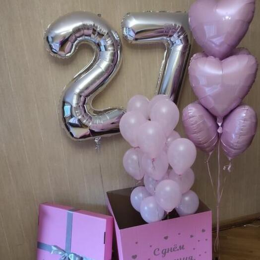 Набор шаров для девушки с коробкой и 2 цифрами