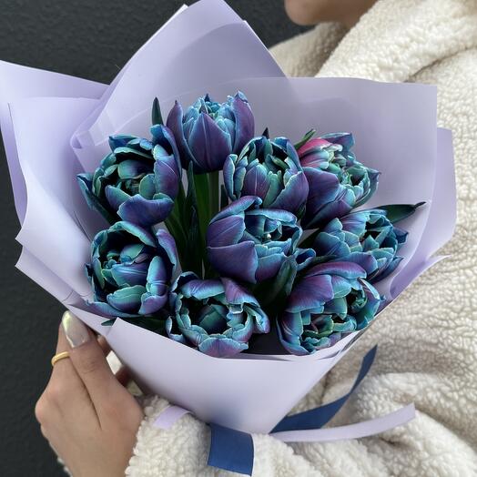 Хит! Необычные фиолетово-синие тюльпаны пионовидные 9шт