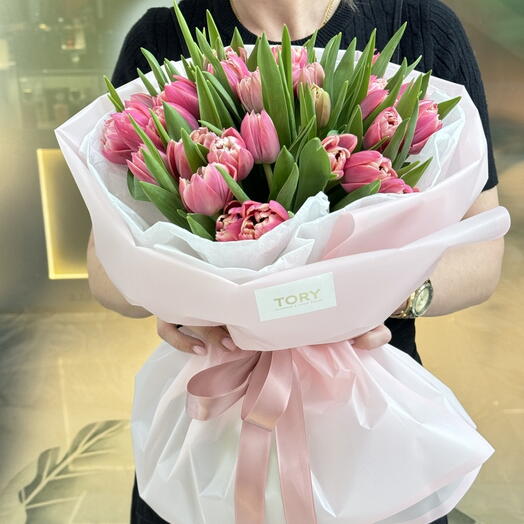 Bouquet of 35 pink peony tulips