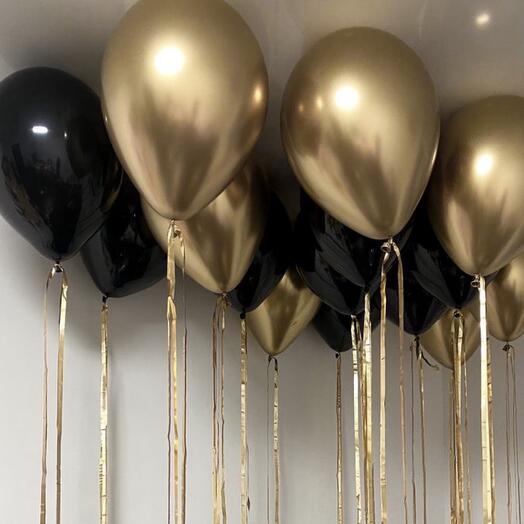 Balls for the ceiling black/gold 15 pcs