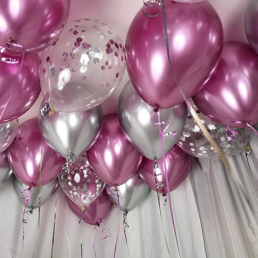 Bolas de techo -15 unids rosa Flamingo cromo, plata y confeti para las mujeres, chica, novia. Globos de cumpleaños