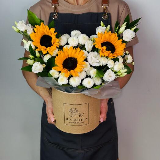 Sunflowers in a kraft box