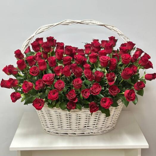 🔥АКЦИЯ🔥Шикарная корзина101 розы "Скажи мне да"