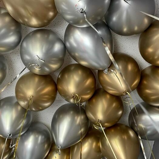 Воздушные Шары под потолок 20 шт - Золото/Серебро