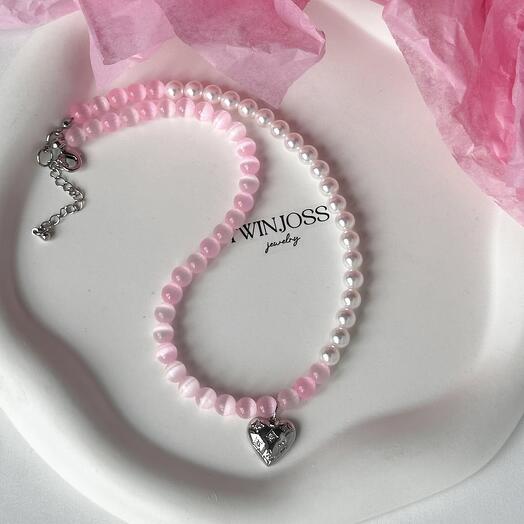 Чокер из майорки и кошачьего глаза "Pink"