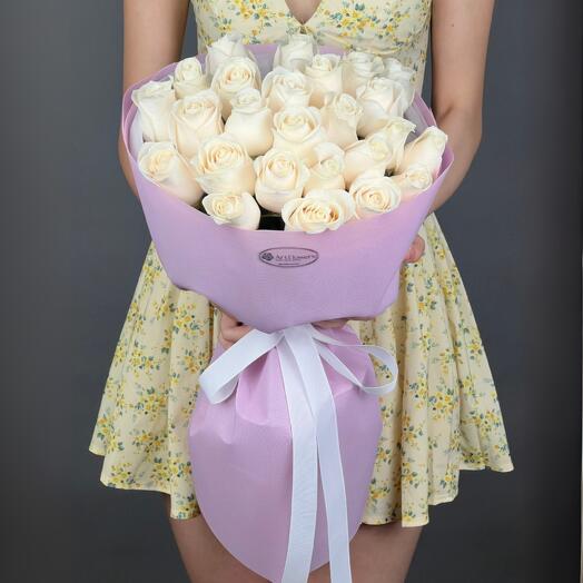 Цветы Букет Art Flowers 25 нежных белых роз 50 см