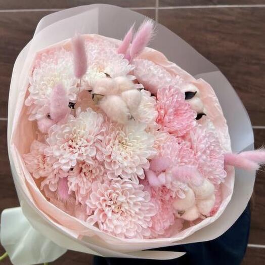 Хит 🌸 букет из розовых воздушных хризантем с сухоцветами